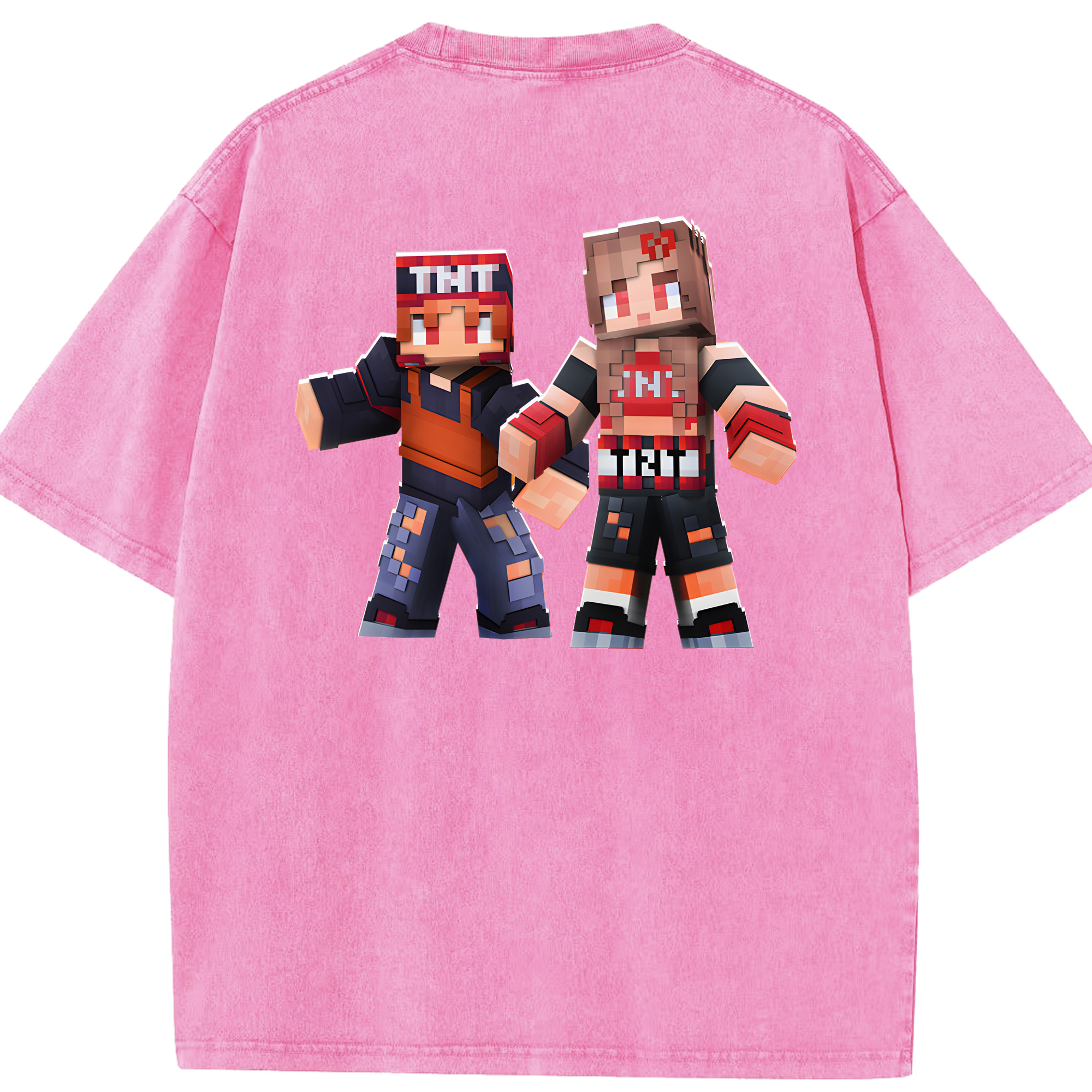 （画像用） マインクラフト ブロックの世界 Minecraft MC Block world 綿100% ヴィンテージ風 半袖Tシャツ（背面プリント）